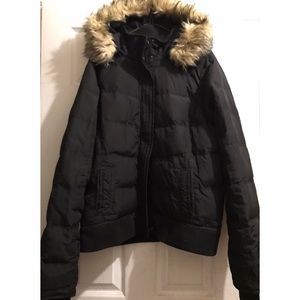 Black Fur Hooded Puffer Coat